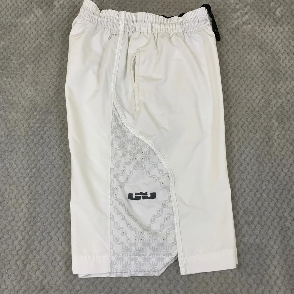 Nike LeBron Basketball Shorts Mens S White Gray Dri-FIT 451127-100 Crown Logo